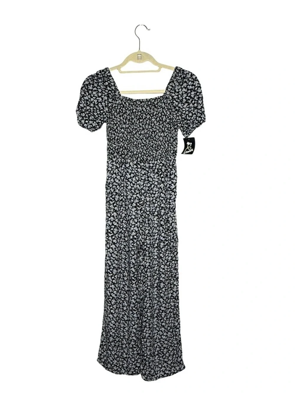 Art Class Target Black Floral Smocked Wide Leg‎ Romper Jumpsuit Girls L (10-12)